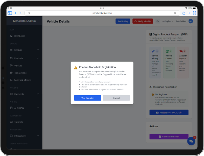 Aplikacja MotorsBot na tablecie